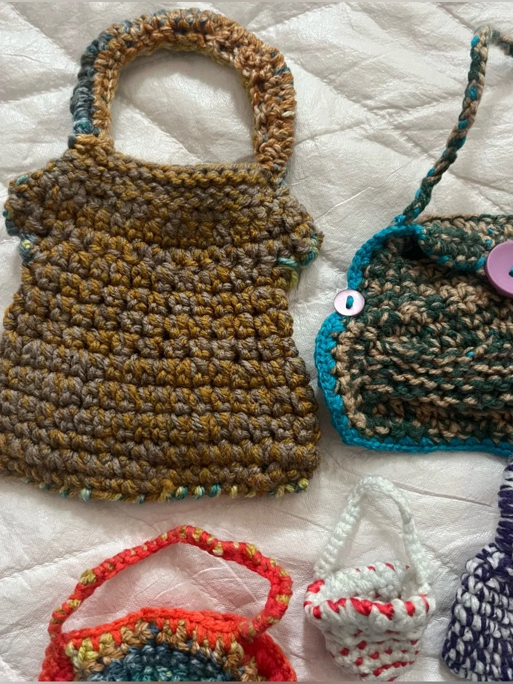 Set of 9 Handmade Crochet Mini Bags Doll Accessories Gift Collectible Decor